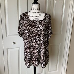 Soft Catherine Malandrino Animal Print Short Sleeved Square Neck Top, sz 1x
